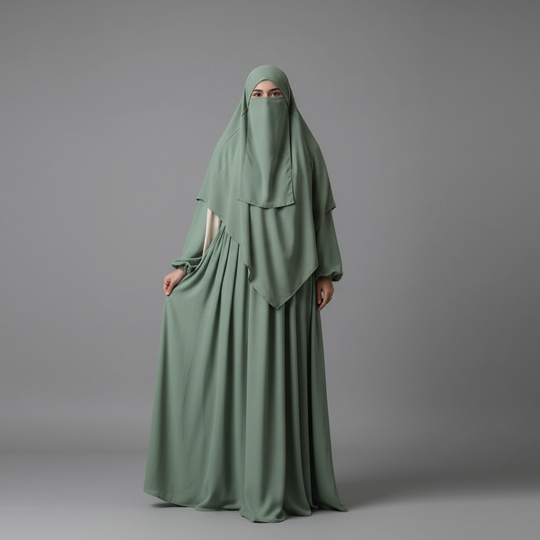 3 Piece Abaya Set (Abaya + Khimar + Niqab) - SAGE