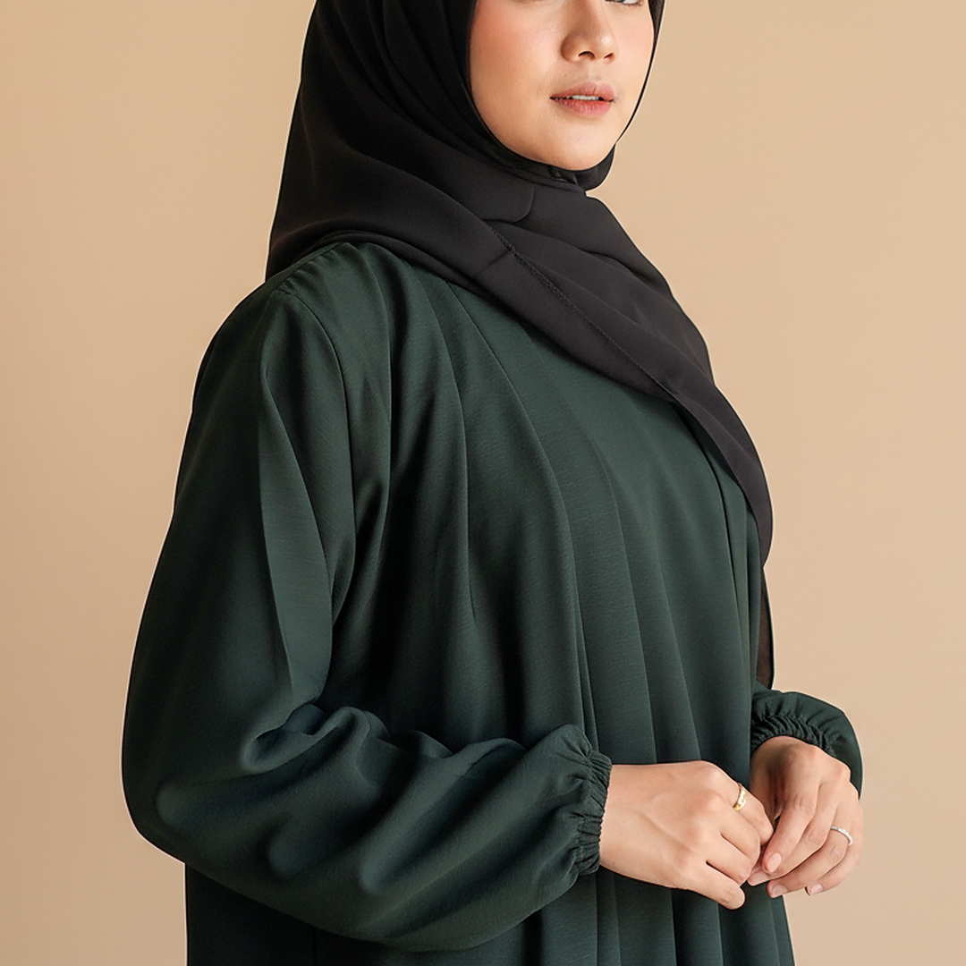 Aira - Kimono Abaya with attached inner - Deep Green