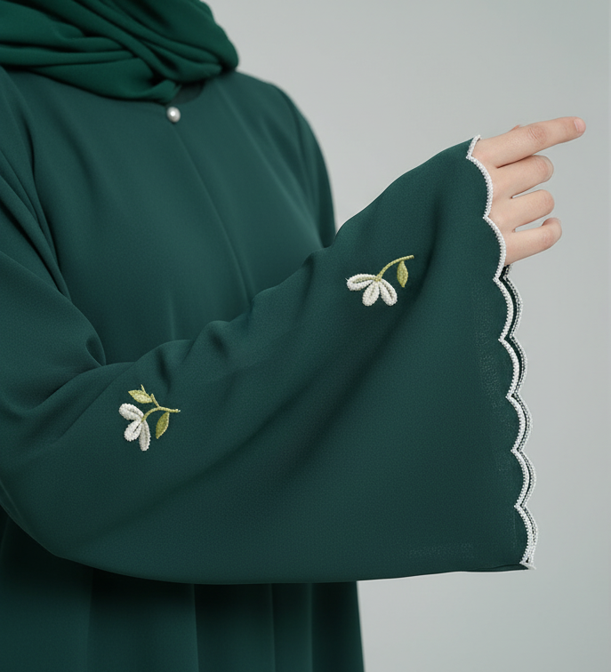 LILIA Embroidered Abaya - Bottle Green