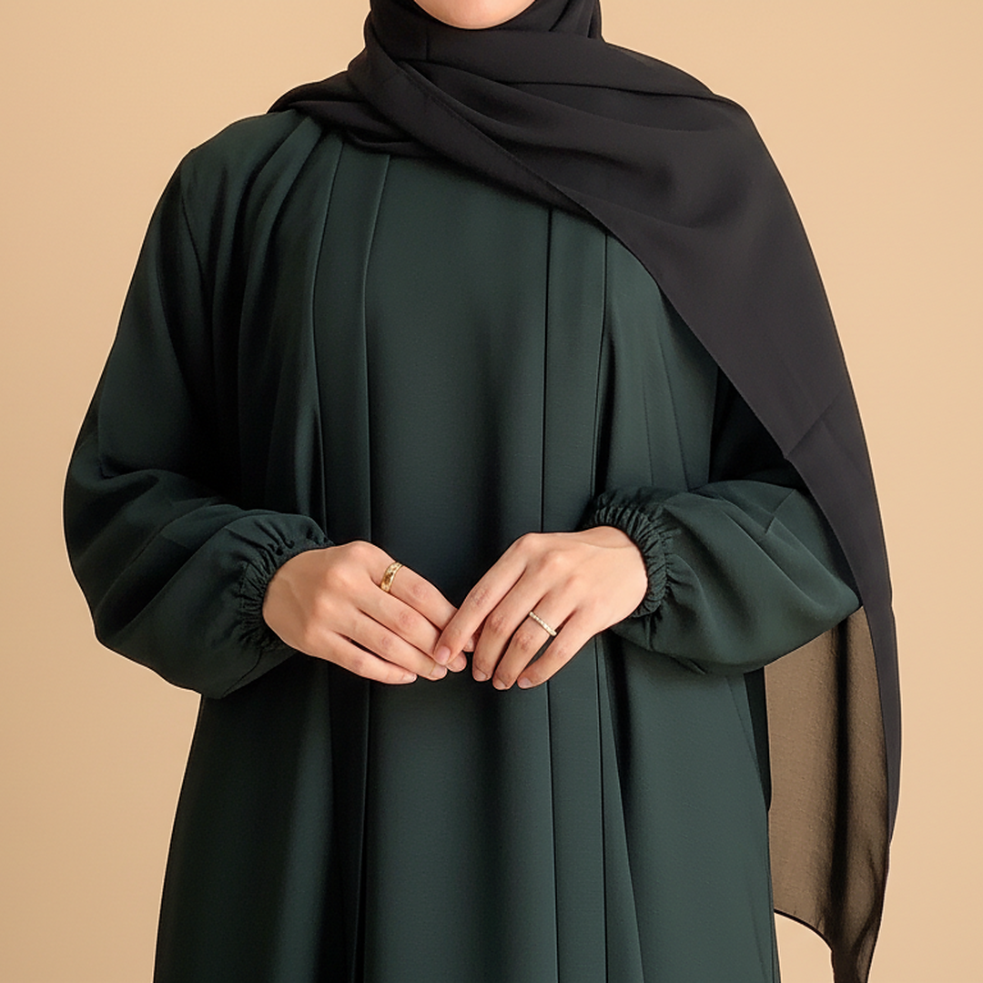 Aira - Kimono Abaya with attached inner - Deep Green