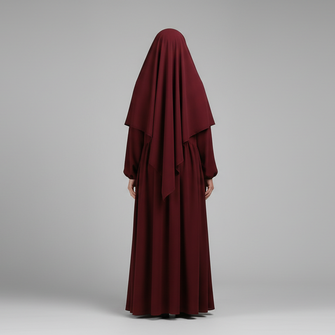 3 Piece Abaya Set (Abaya + Khimar + Niqab) - Burgundy