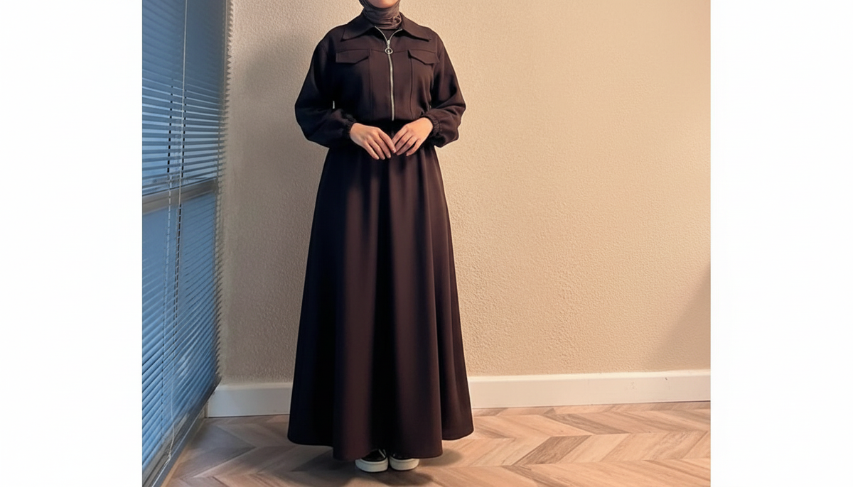 Two-Piece Fleece Modest Set- Dark Brown