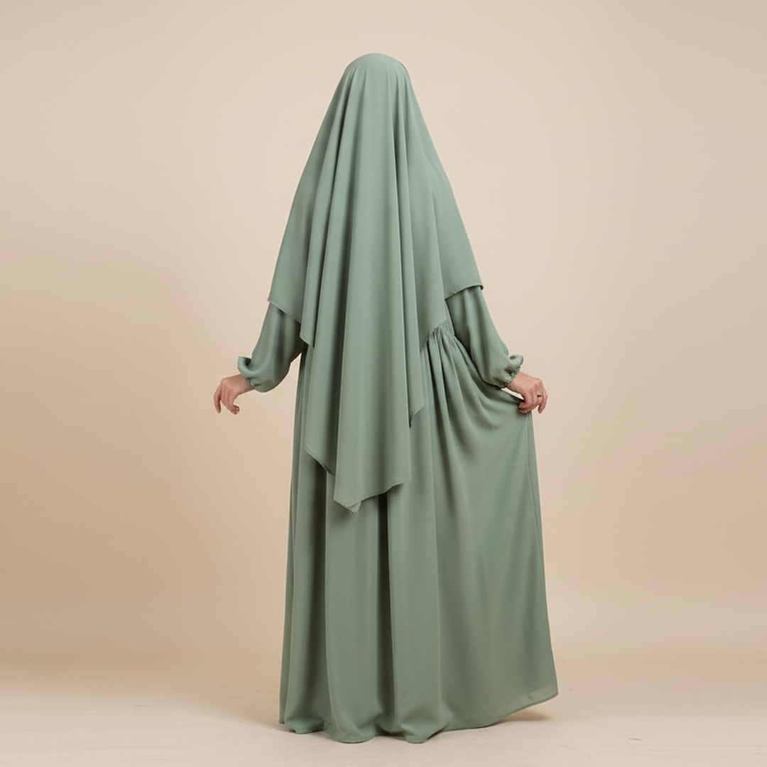 3 Piece Abaya Set (Abaya + Khimar + Niqab) - SAGE