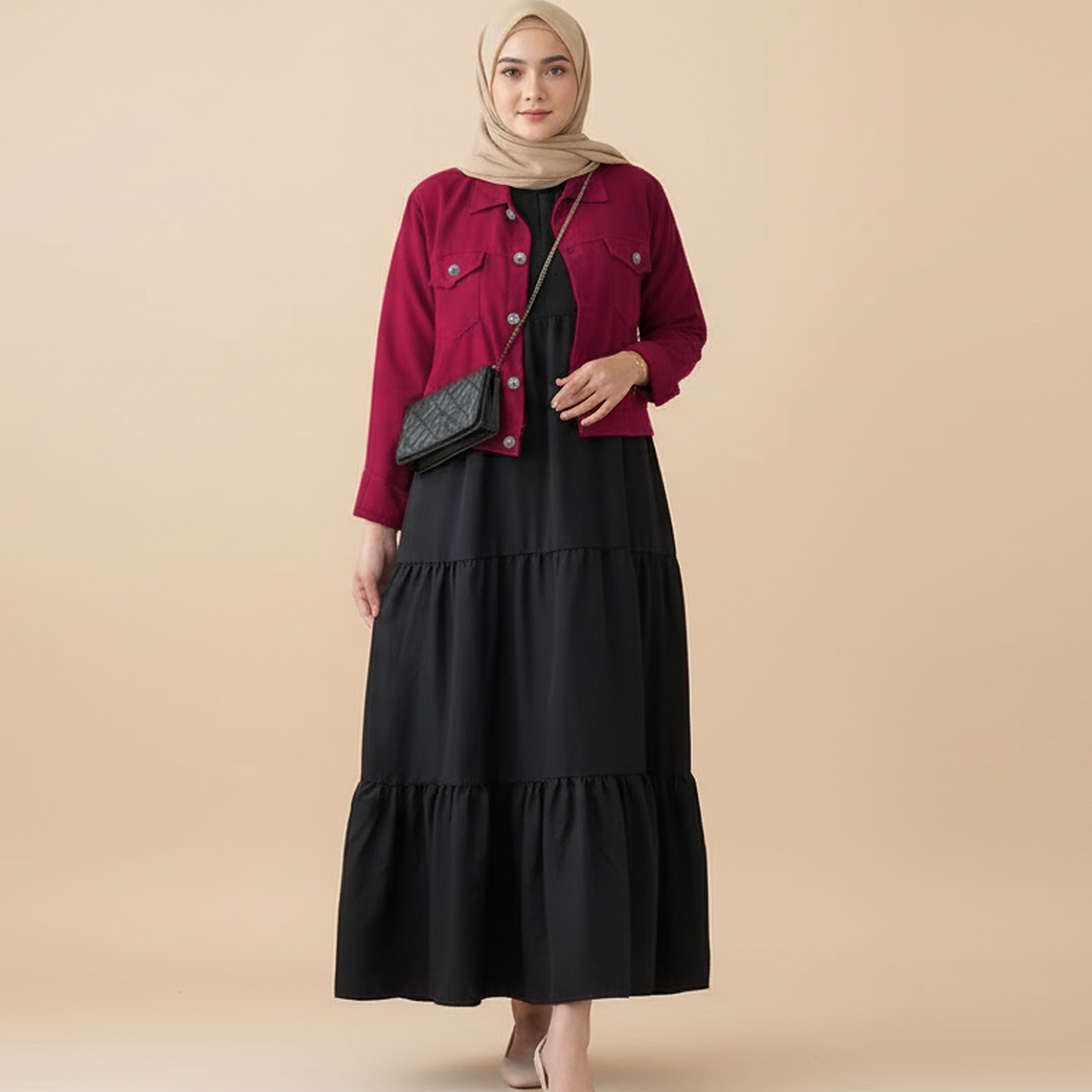 Frock+Jacket Duo- maroon/black