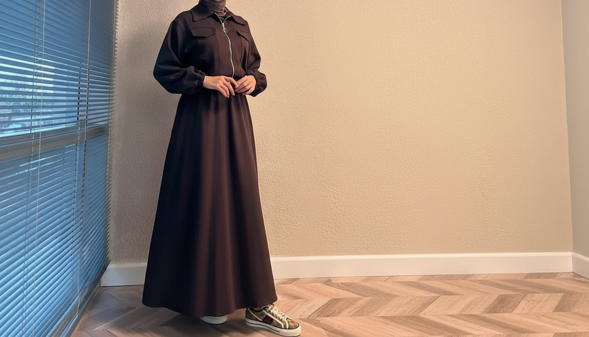 Two-Piece Fleece Modest Set- Dark Brown
