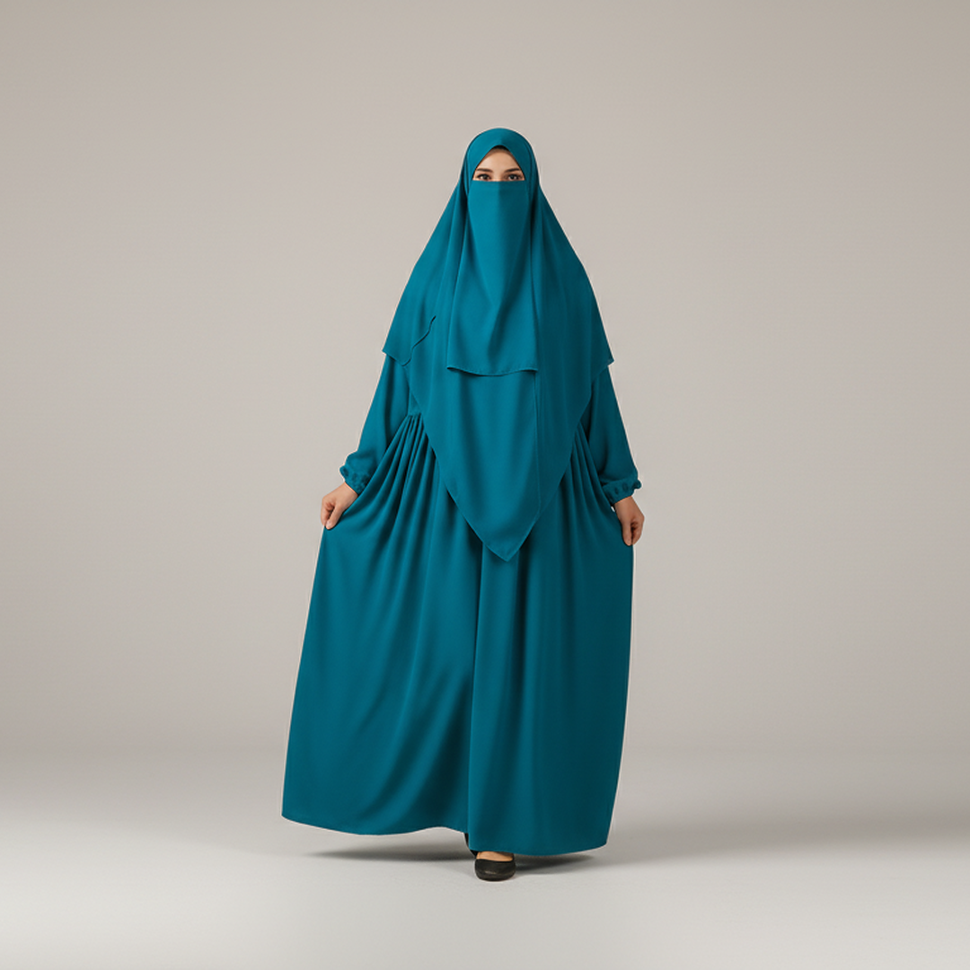 3 Piece Abaya Set (Abaya + Khimar + Niqab) - Zinc