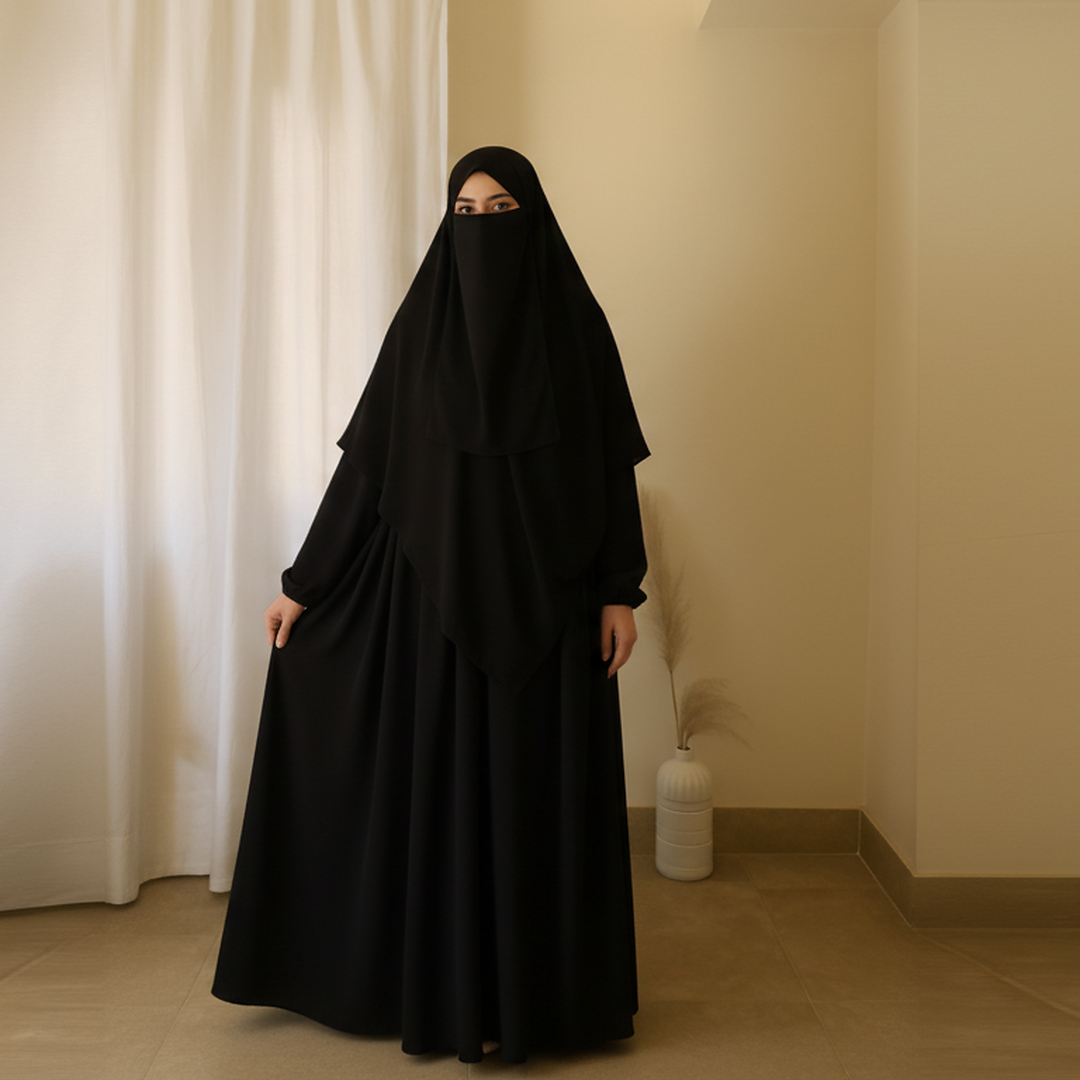 3 Piece Abaya Set (Abaya + Khimar + Niqab) - BLACK