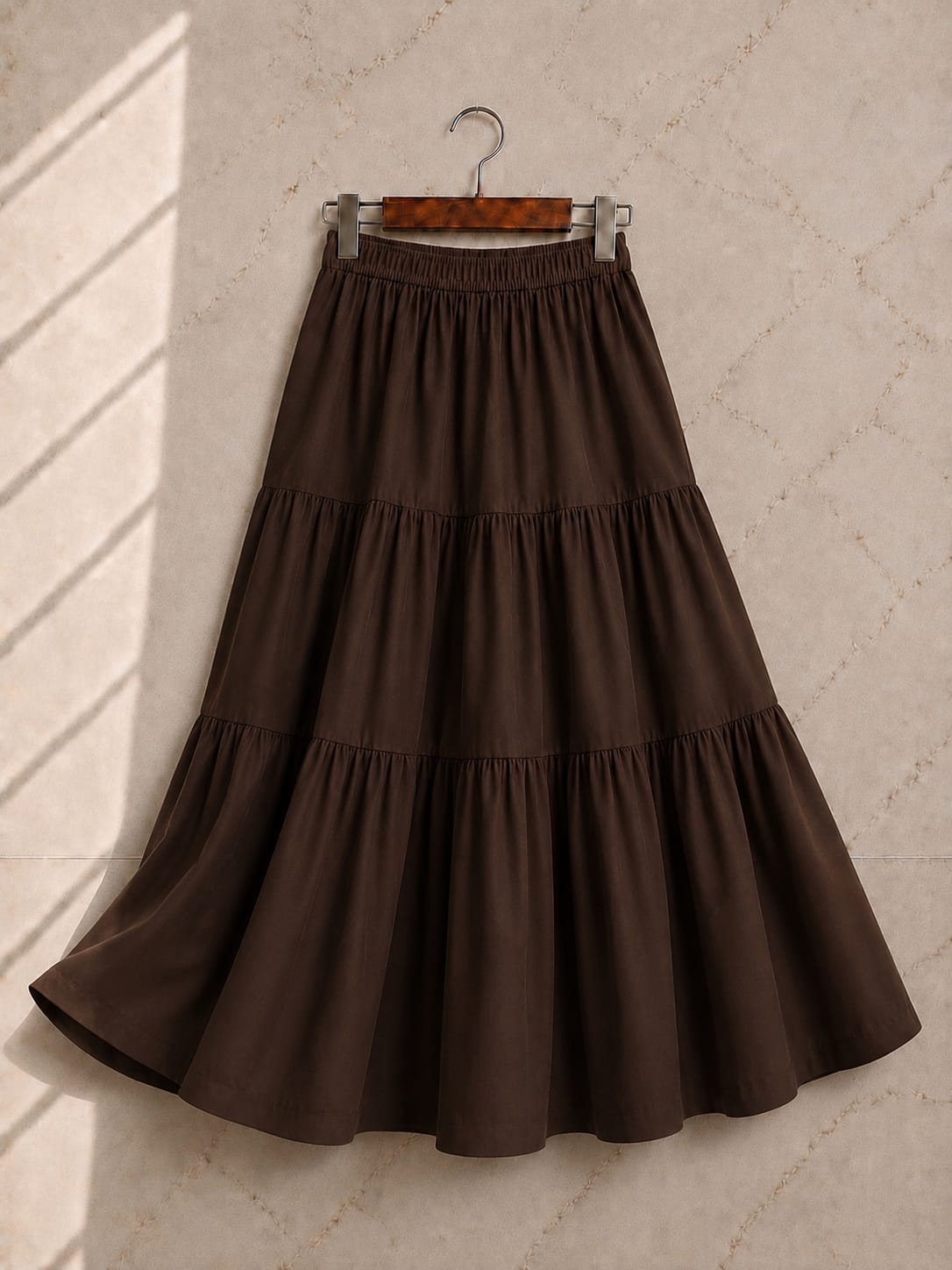 Choco - 3 Tiered Chiffon Skirt - Brown