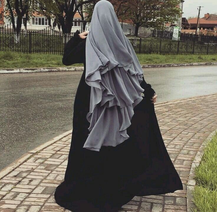 3 Layer Butterfly Khimar + Niqab Set - Grey