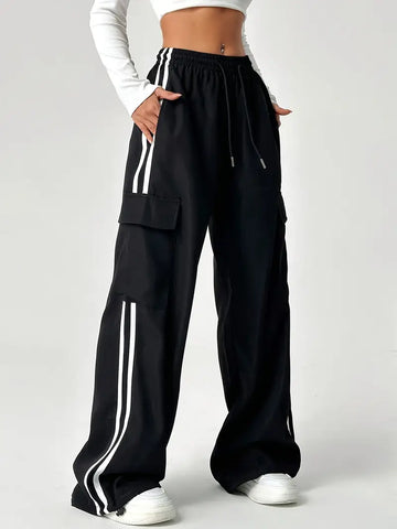 Double Stripe Side Pocket Cargo Joggers â?? Black