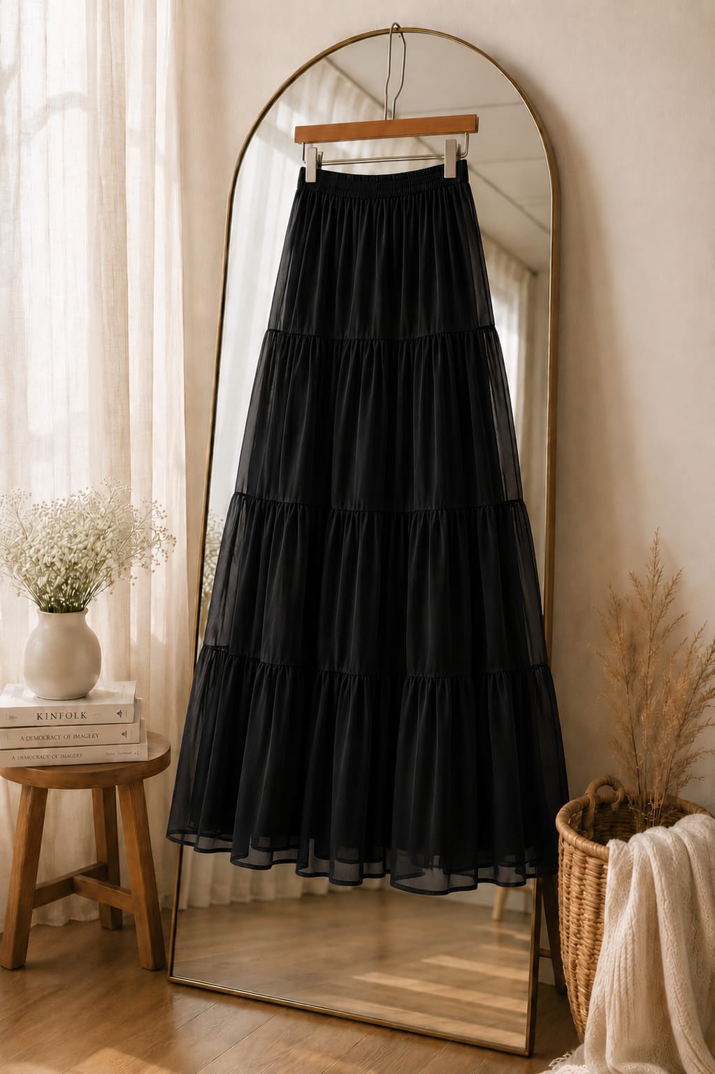 Belle- 3 Tiered Chiffon Skirt- Black
