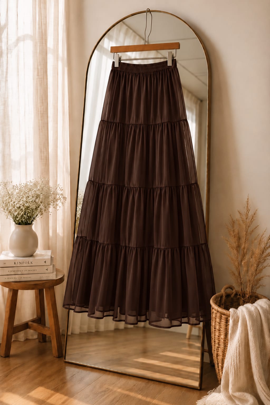 Choco - 3 Tiered Chiffon Skirt - Brown