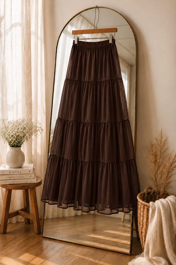 Choco - 3 Tiered Chiffon Skirt - Brown