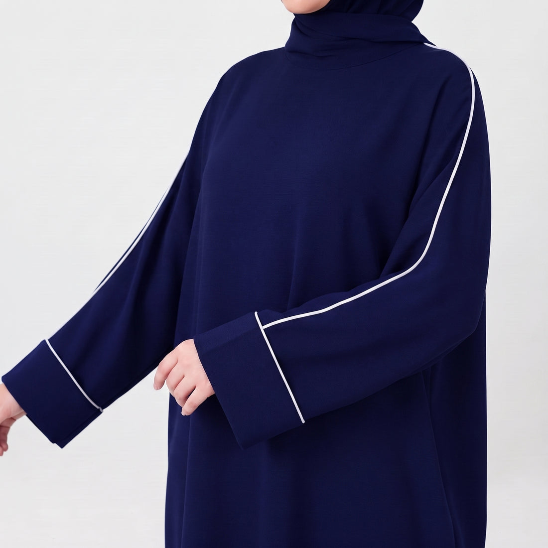 Piping Abaya- Navy Blue