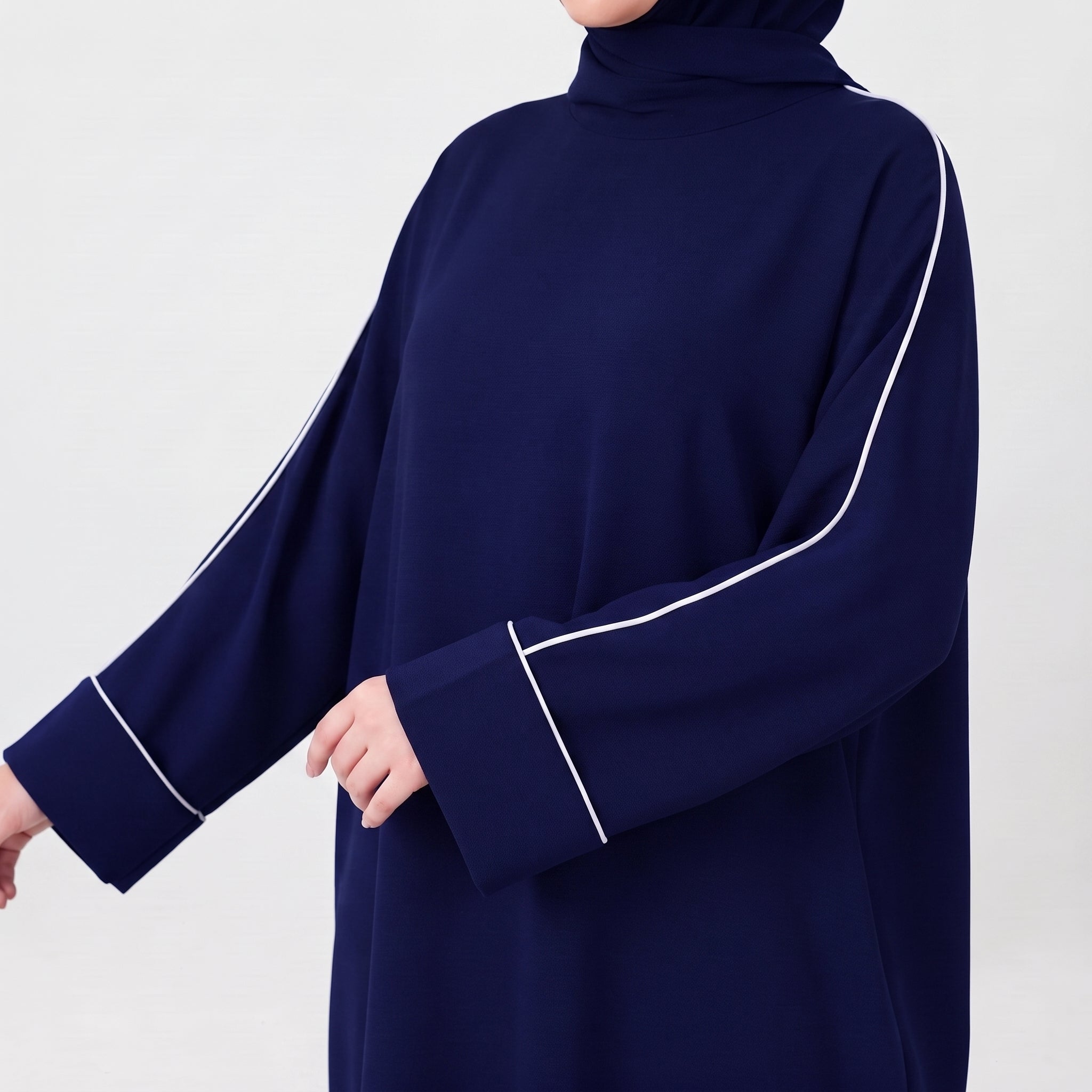 Piping Abaya- Navy Blue