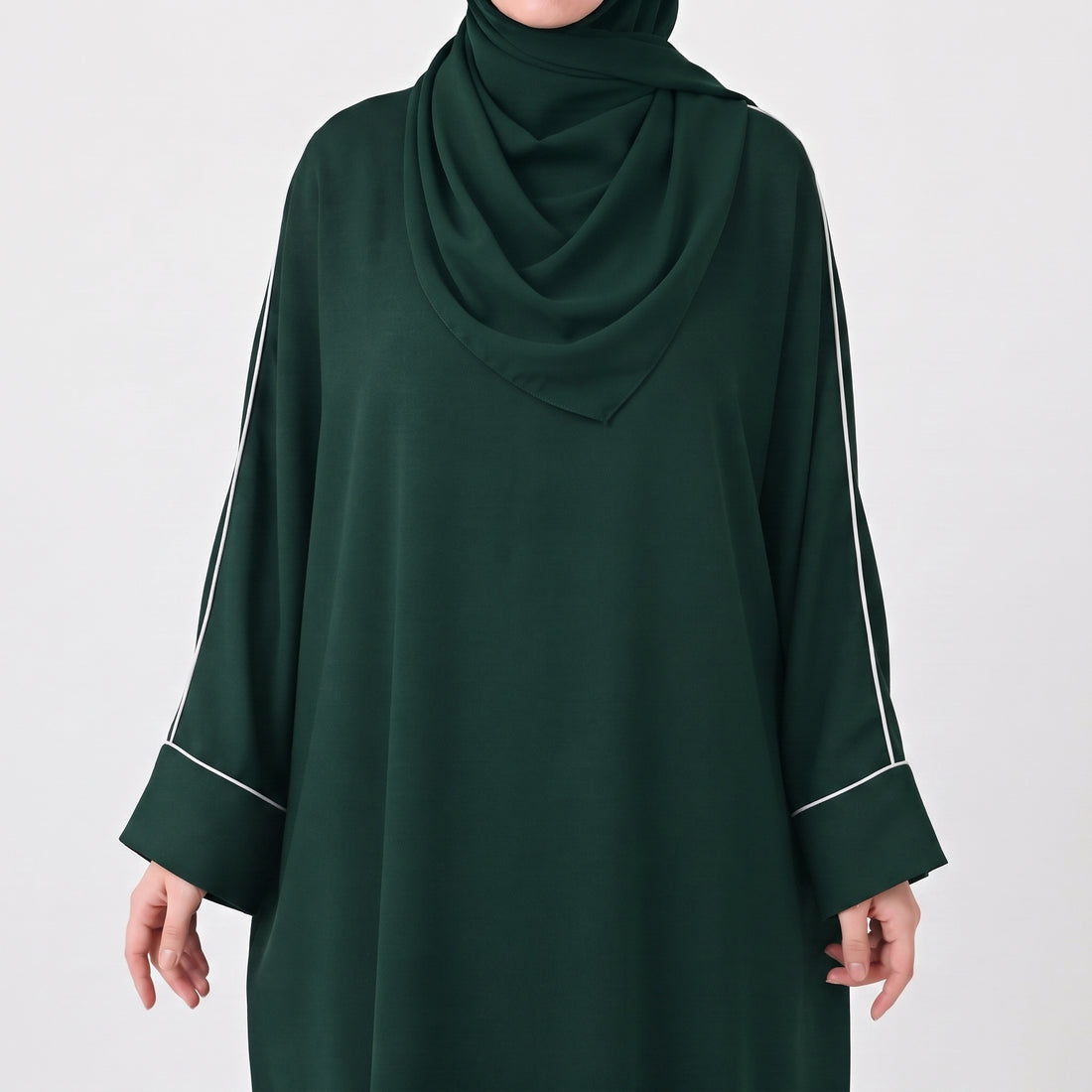 Piping Abaya- Dark Green