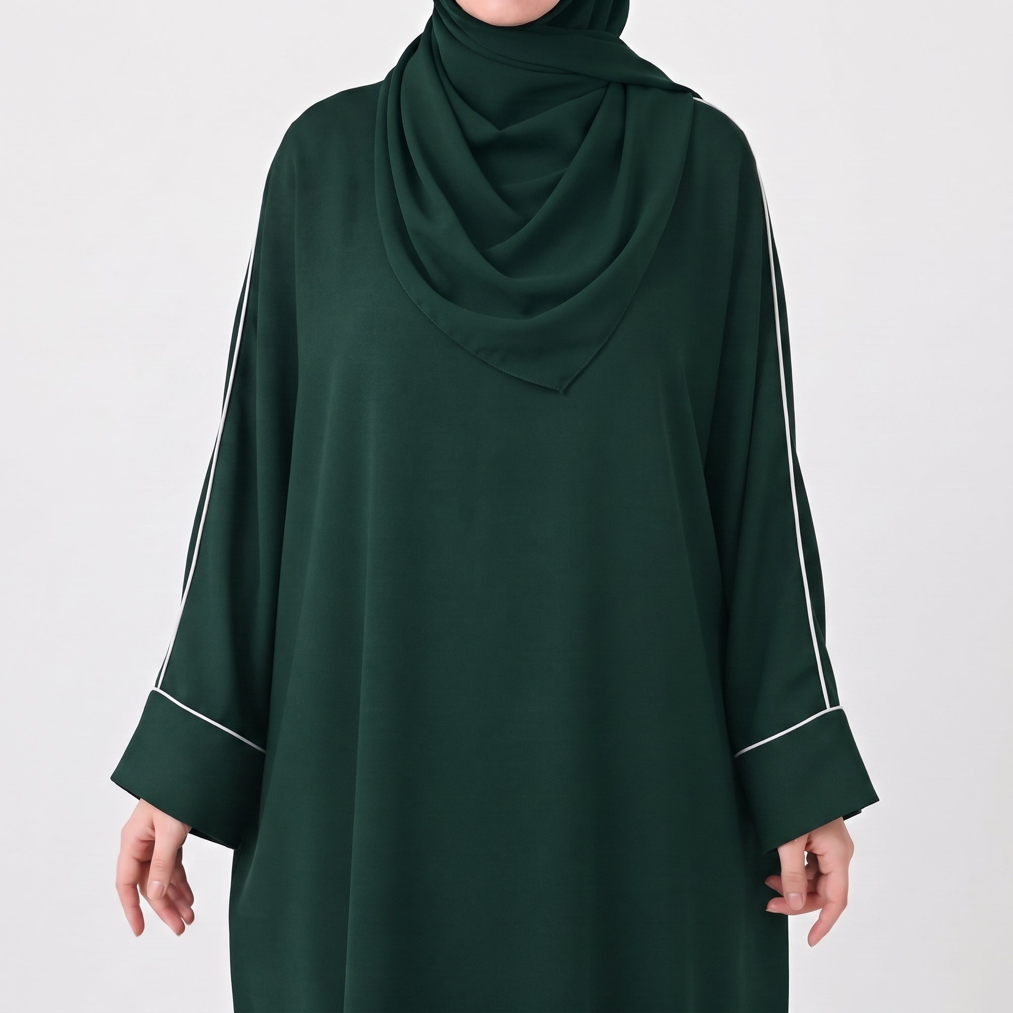 Piping Abaya- Dark Green