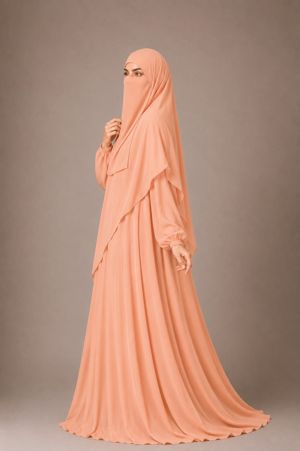 3 Piece Abaya Set (Abaya  Khimar  Niqab) - PEACH