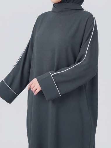 Piping Abaya- Grey