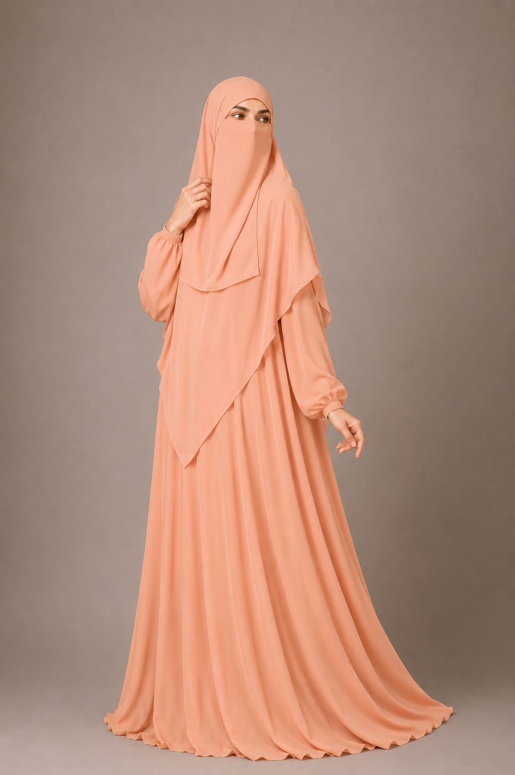 3 Piece Abaya Set (Abaya  Khimar  Niqab) - PEACH