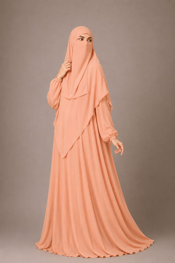 3 Piece Abaya Set (Abaya  Khimar  Niqab) - PEACH