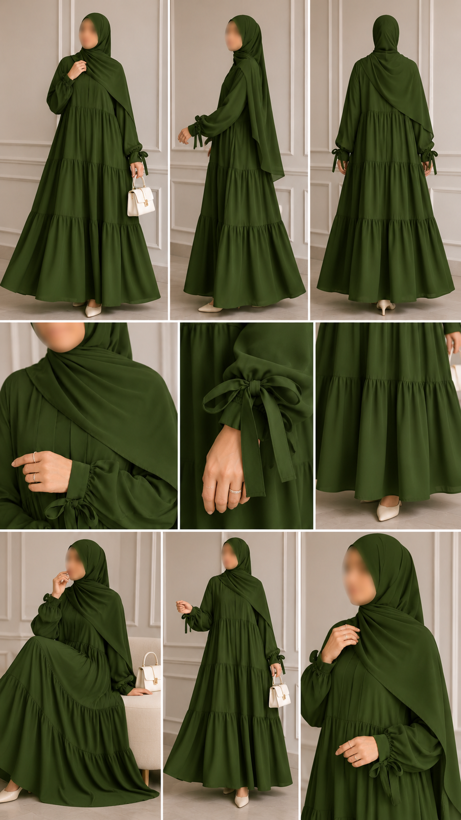 Flowy 3 Piece Abaya – Olive Muse