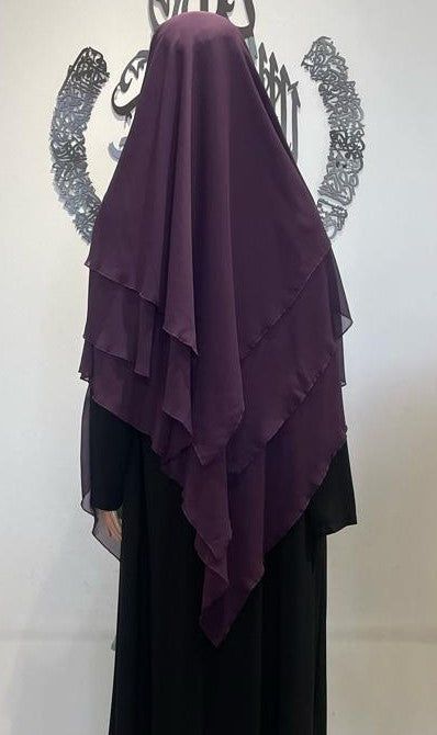 3 Layer Butterfly Khimar + Niqab Set - Dark Purple