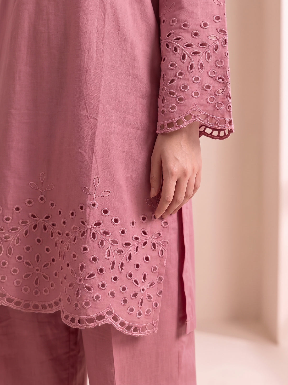 NURA- 2PC COTTON COORD SET- TEA PINK