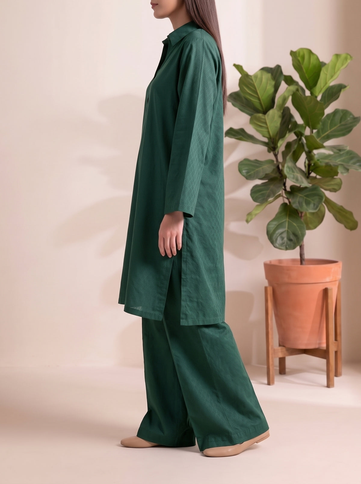 SOLACE- 2PC COTTON COORD SET- BOTTLE GREEN