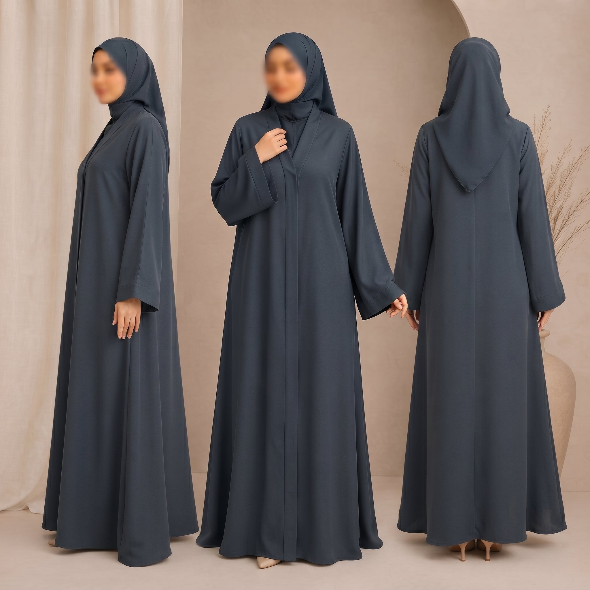 Everyday Front Open Abaya â?? Slate Grey