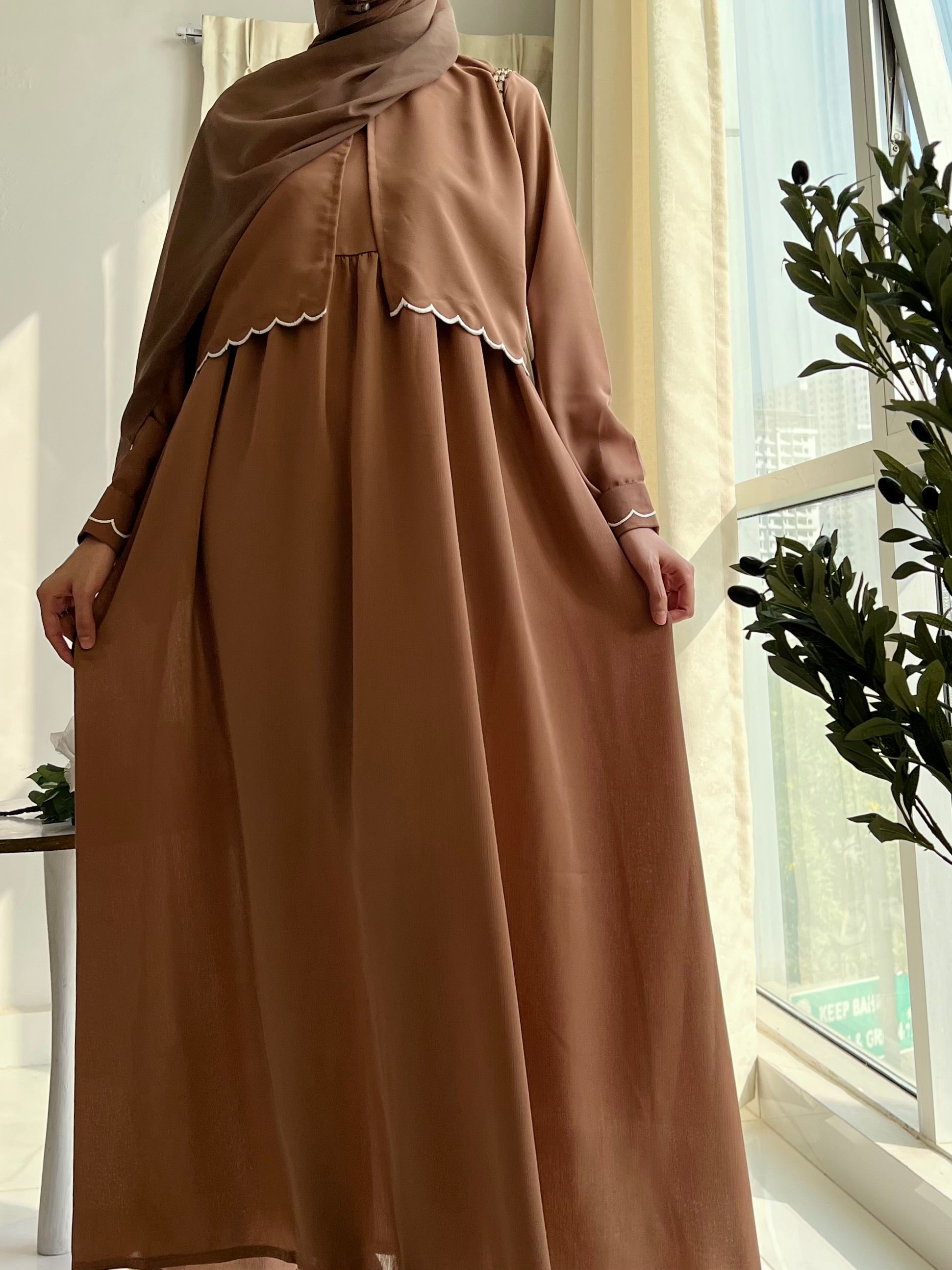 AYLIN - Cutwork Elegance Dress - Tan