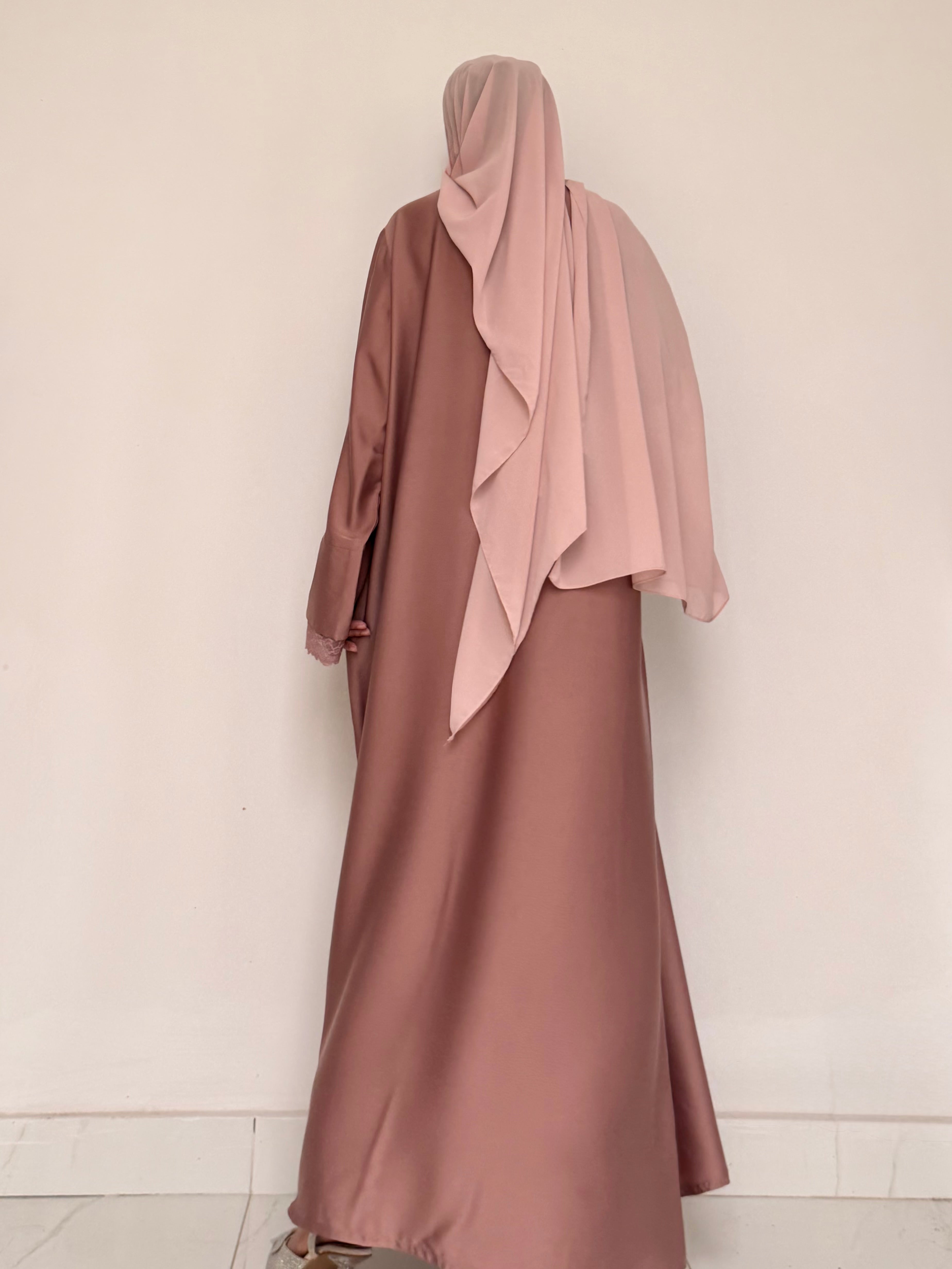 Mira Lace Abaya - Soft Rose
