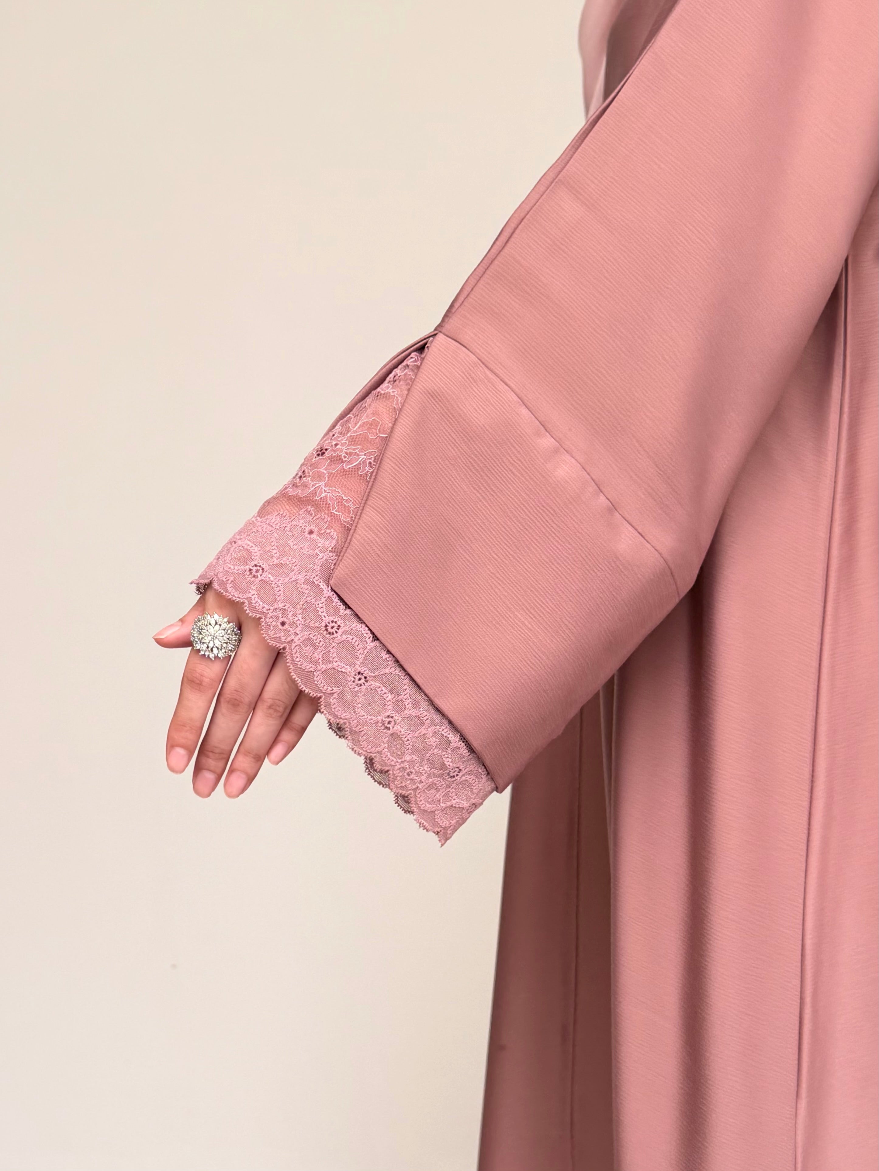 Mira Lace Abaya - Soft Rose