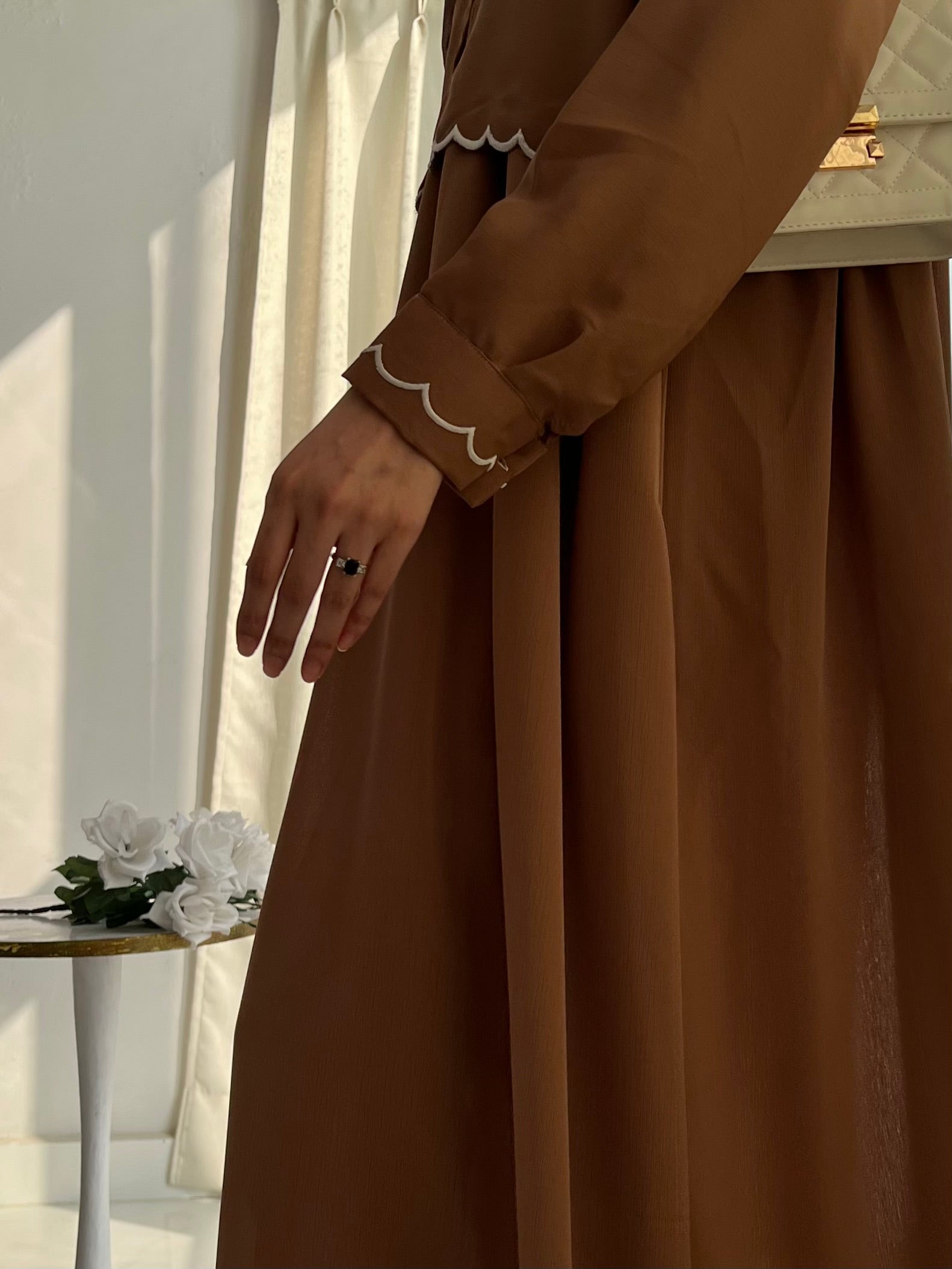 AYLIN - Cutwork Elegance Dress - Tan