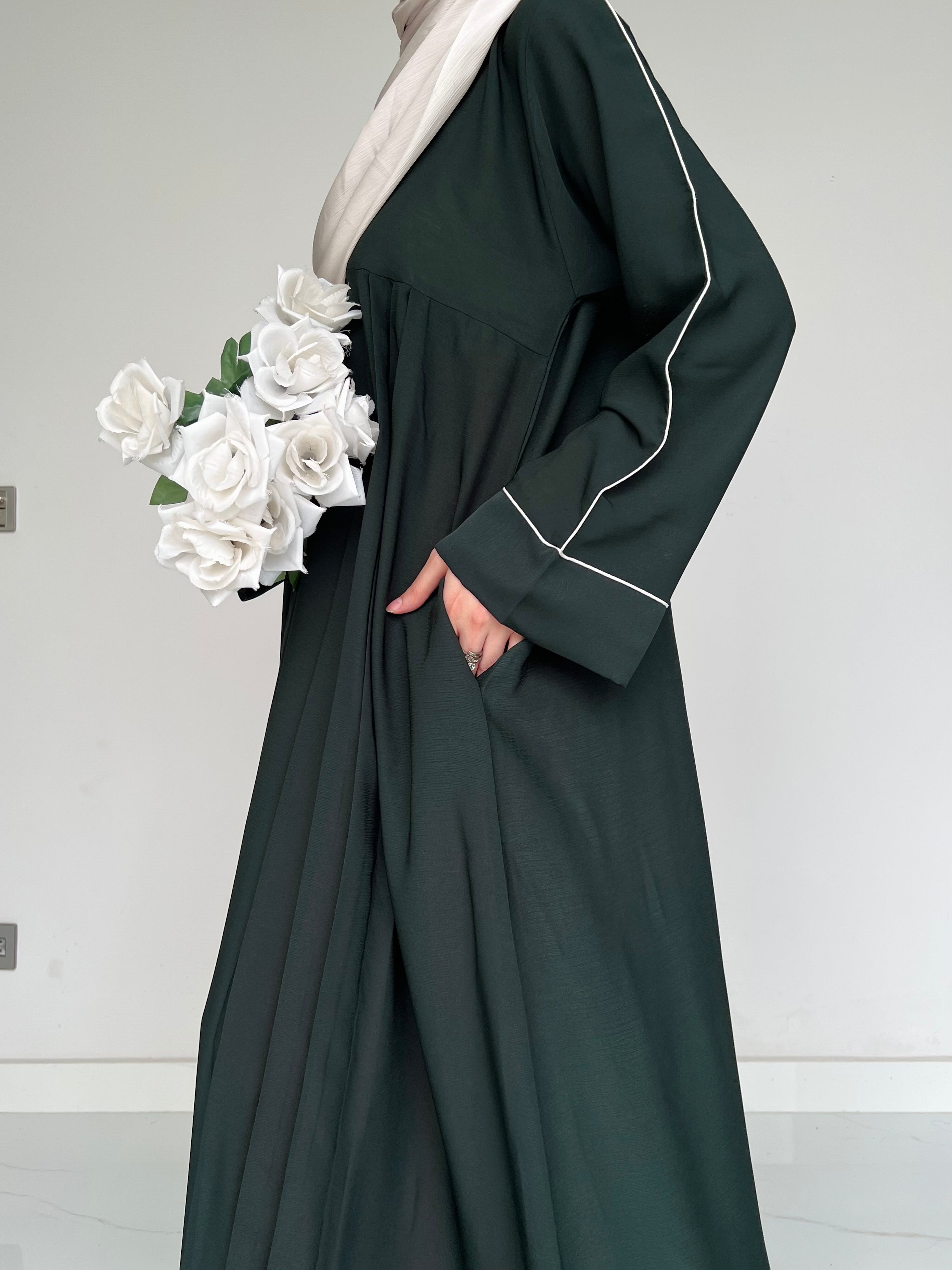 Sable Deep Green - Front Pleated Abaya