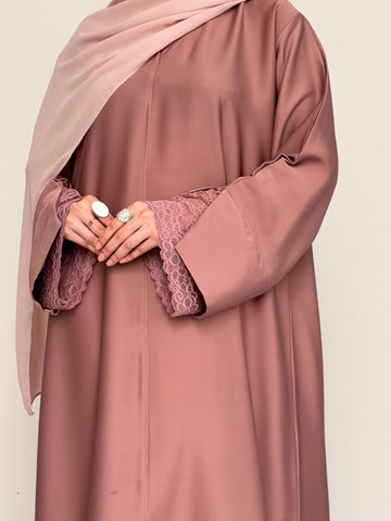 Mira Lace Abaya - Soft Rose