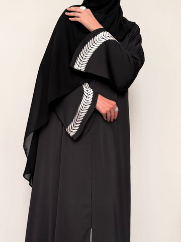 Midnight Palm-Leaf Sleeve Abaya