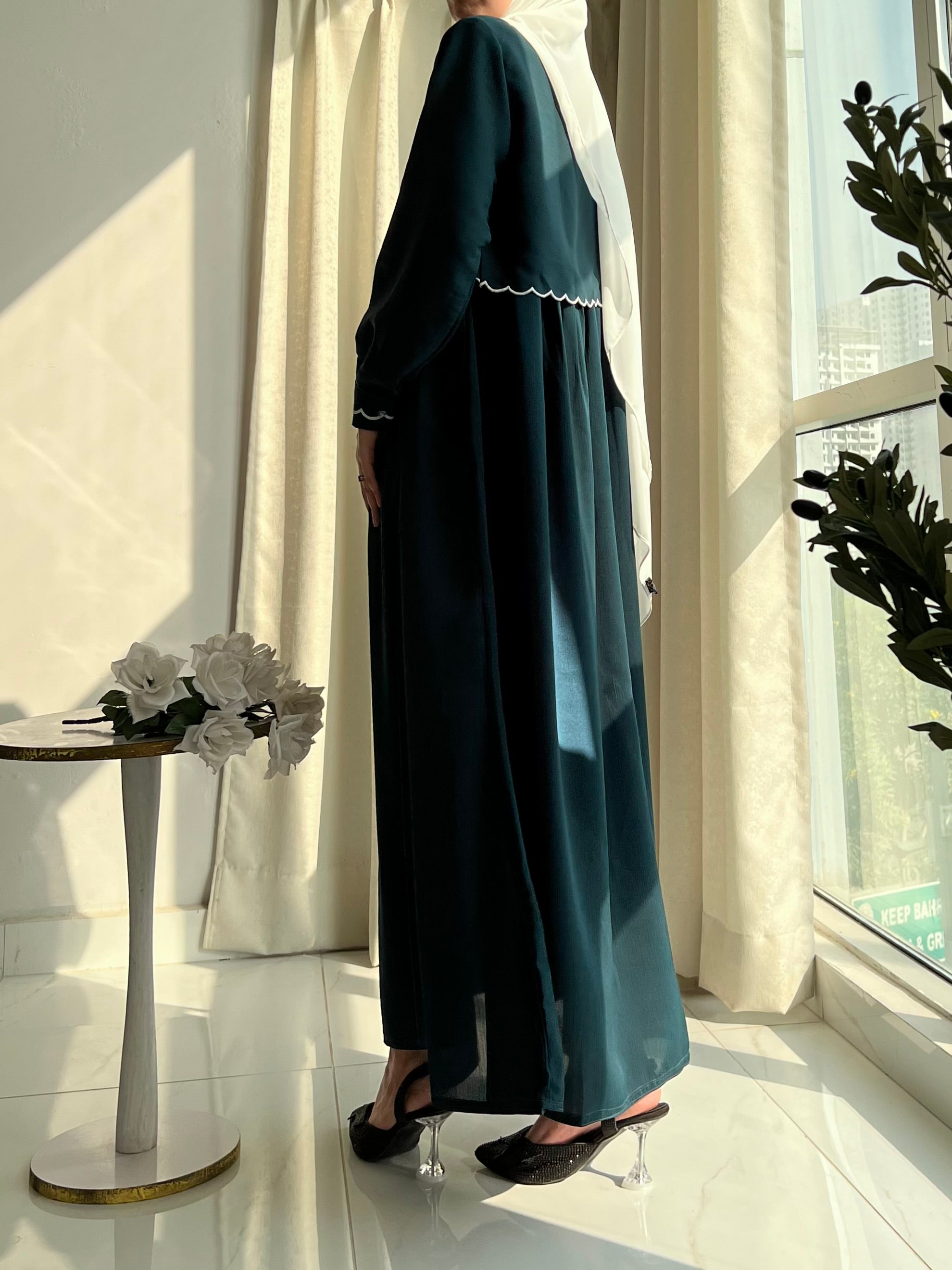 AYLIN - Cutwork Elegance Dress - Teal Green