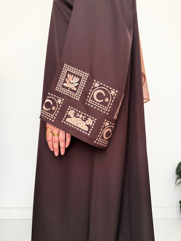 Motif Cuff Abaya - Brown