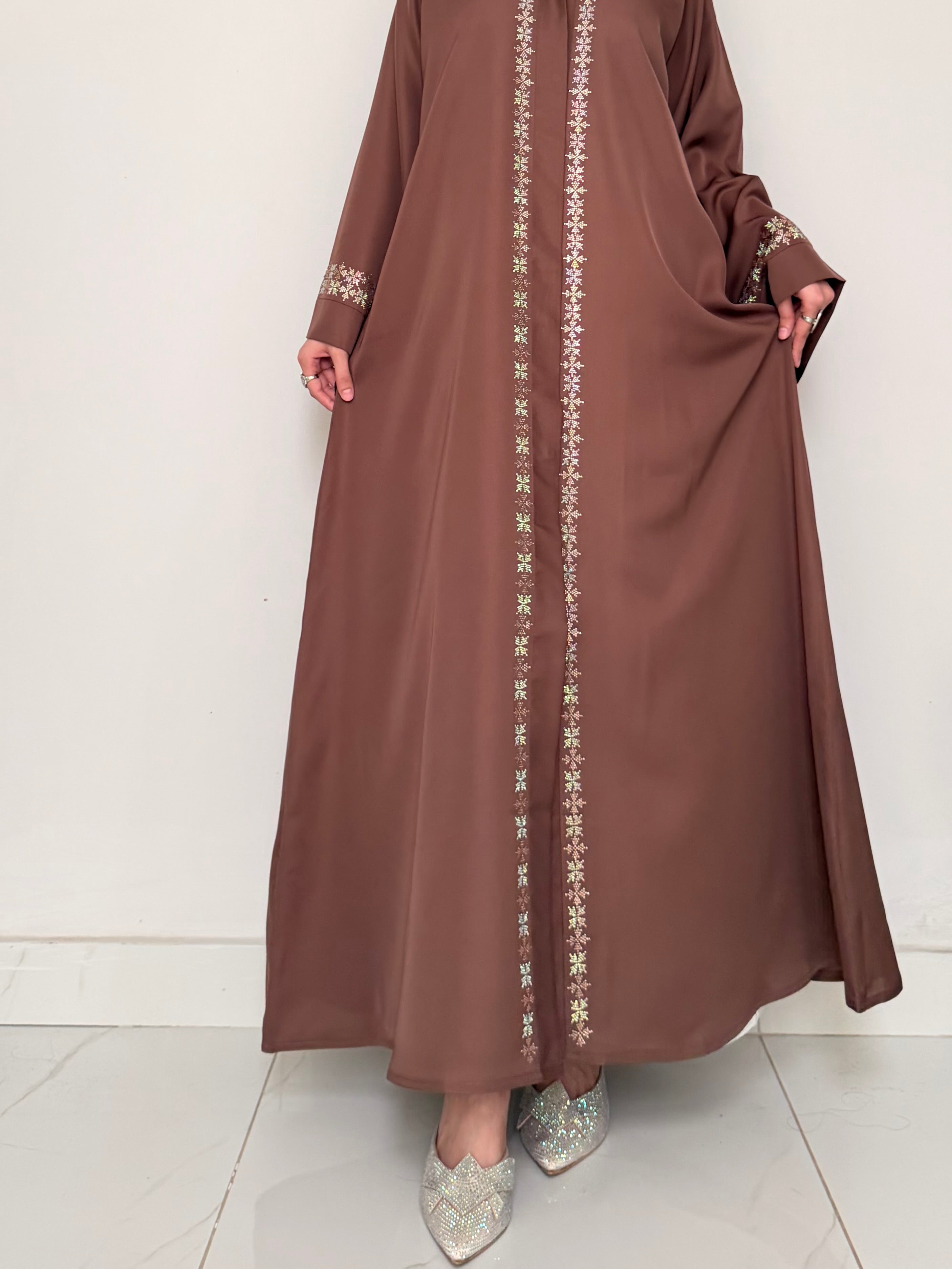 Mocha Cross-Stitch Abaya
