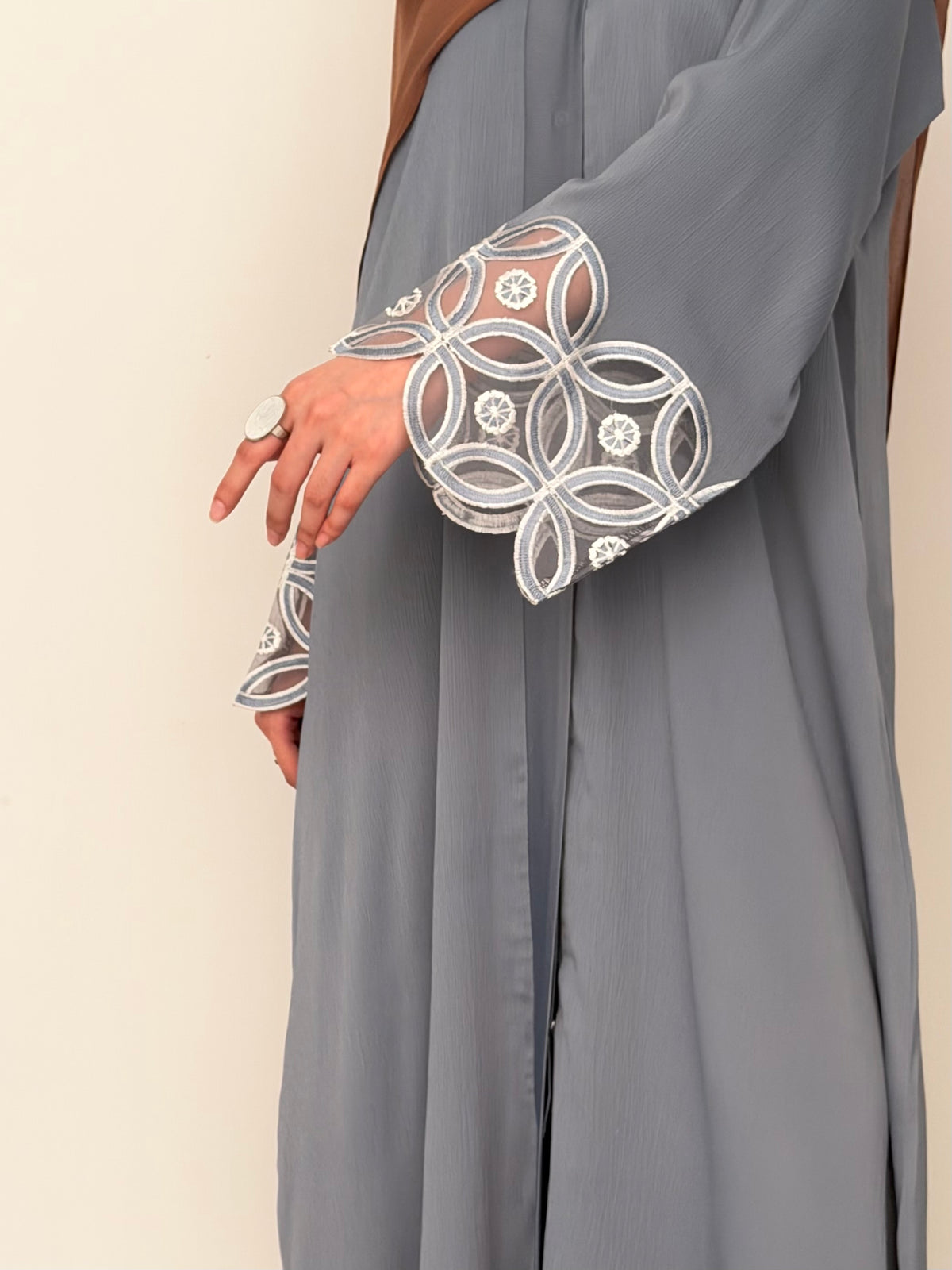 Sapphire Haze - Embroidered Sleeve Abaya