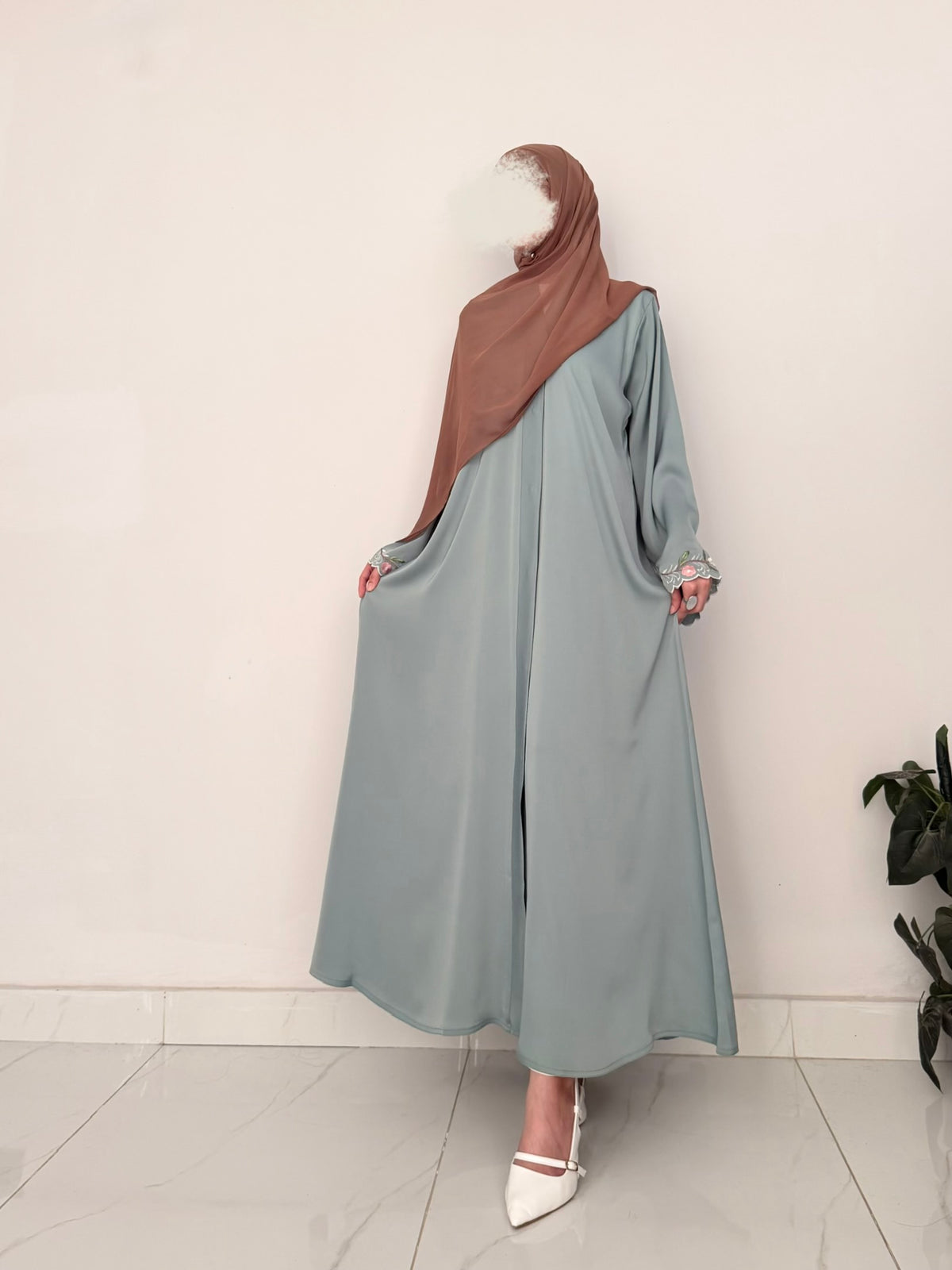 Sapphire Haze - Embroidered Sleeve Abaya