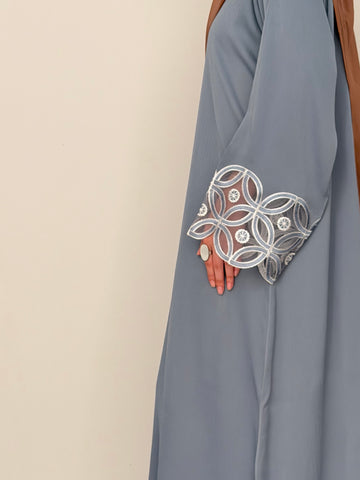 Sapphire Haze - Embroidered Sleeve Abaya