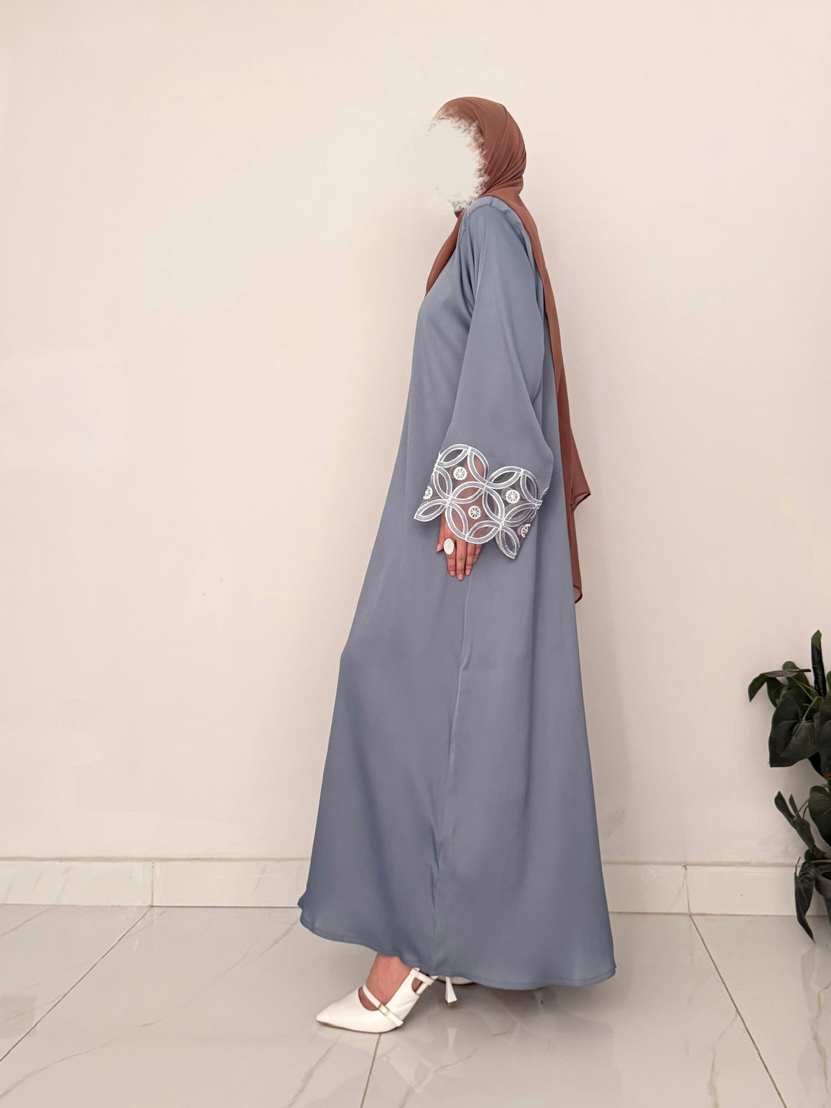 Sapphire Haze - Embroidered Sleeve Abaya