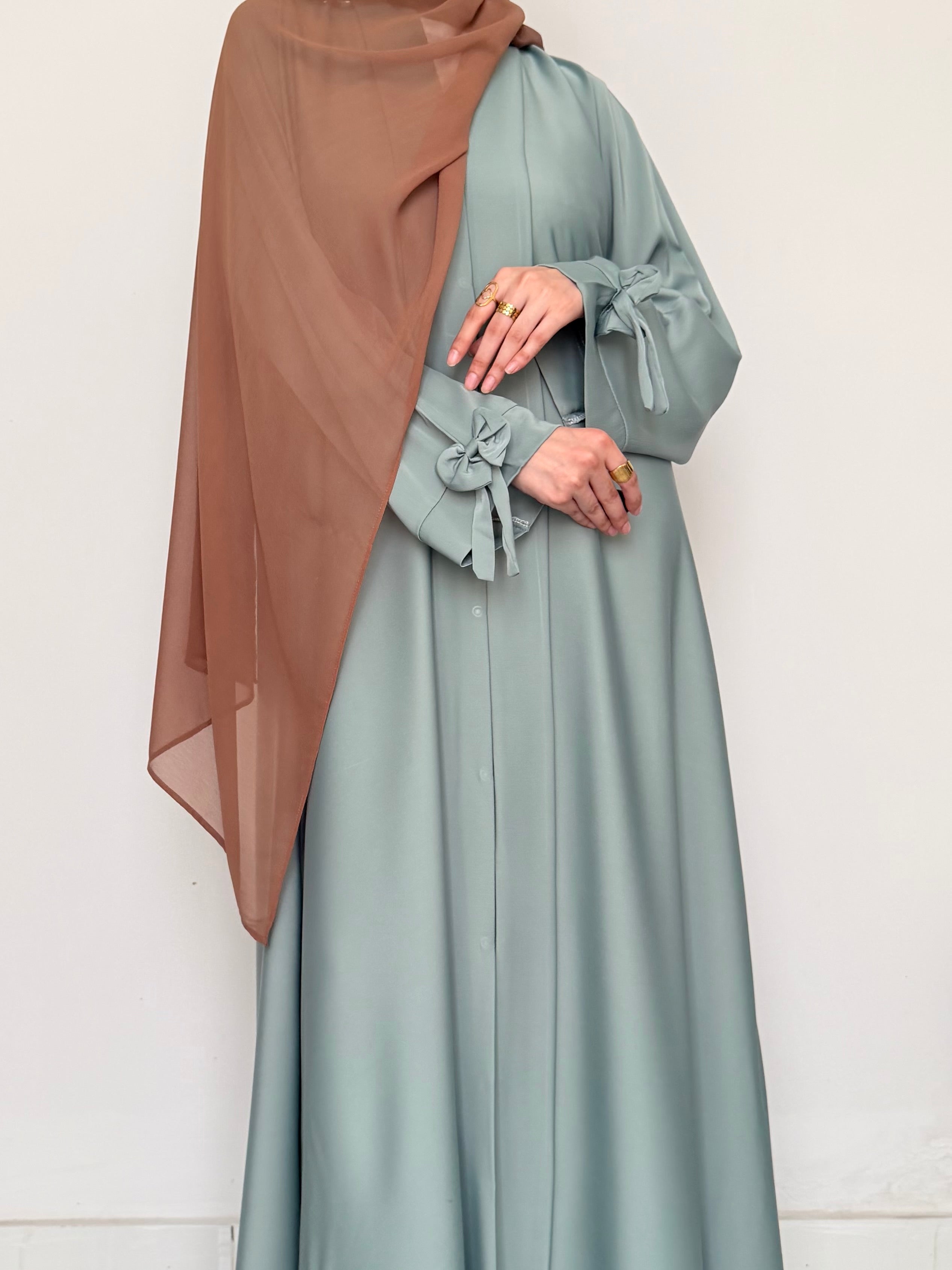 Bow-Knot Abaya - Dusty Mint