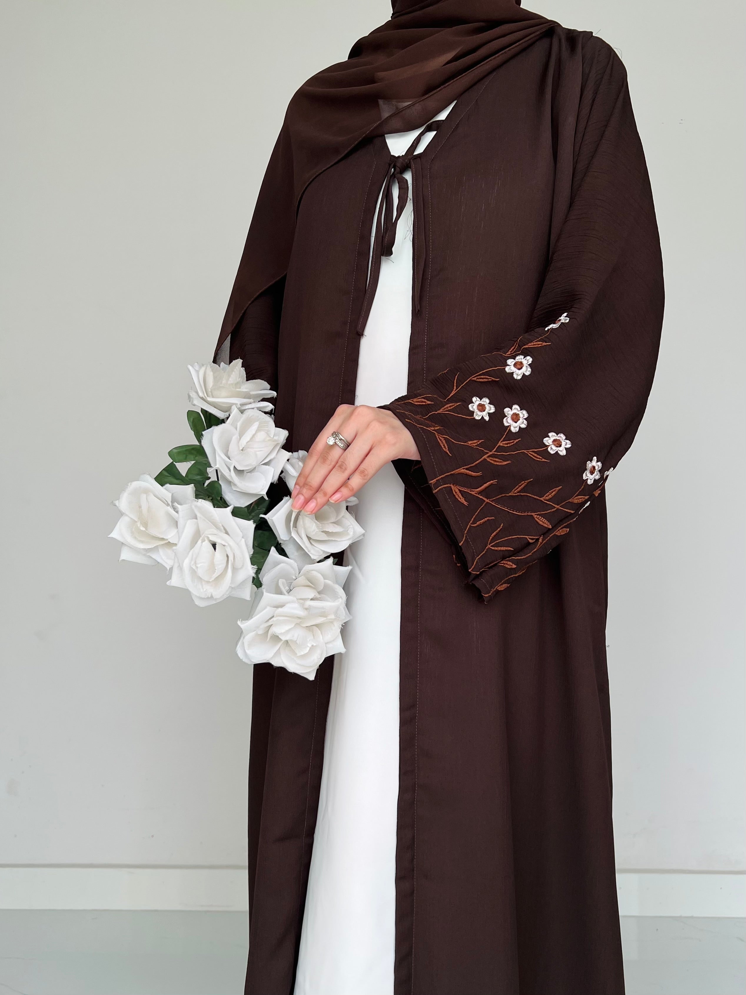 Layered Mist Robe Meadow Mist - Robe Style Abaya - Dark Brown – the-stylefits