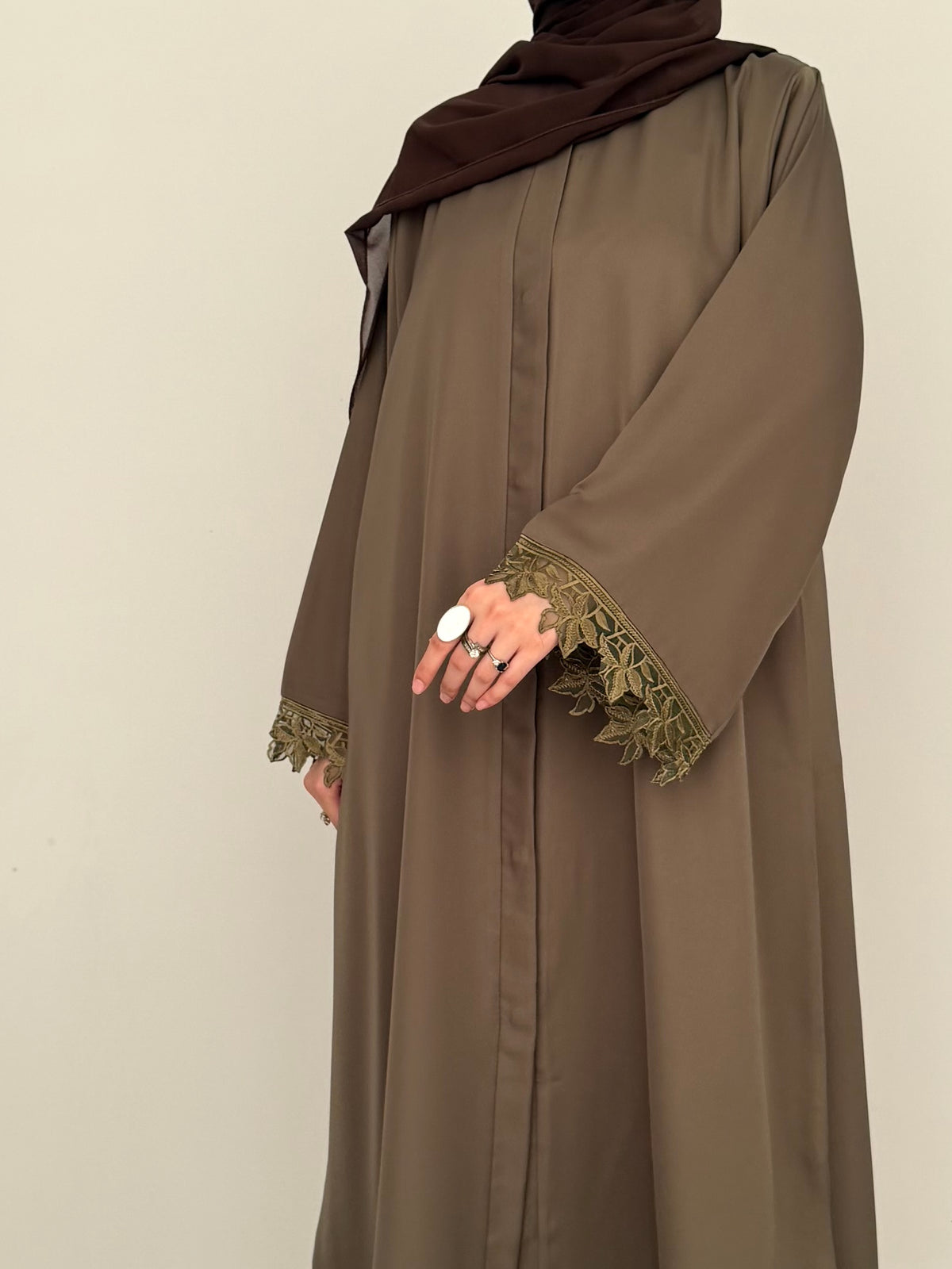 Cutwork Lace Abaya - Taupe