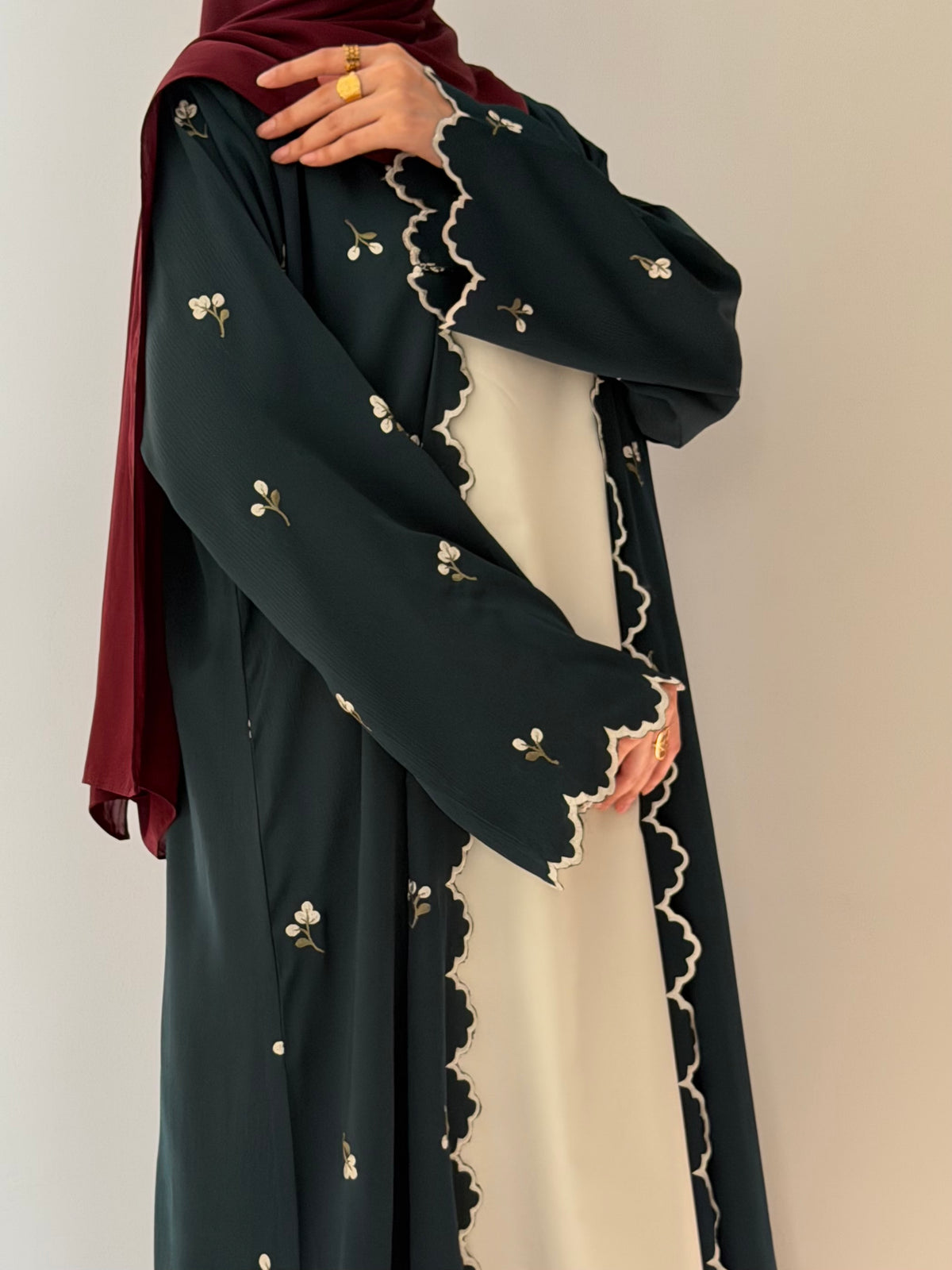 Frinzy - Kimono Embroidered Abaya with attached inner