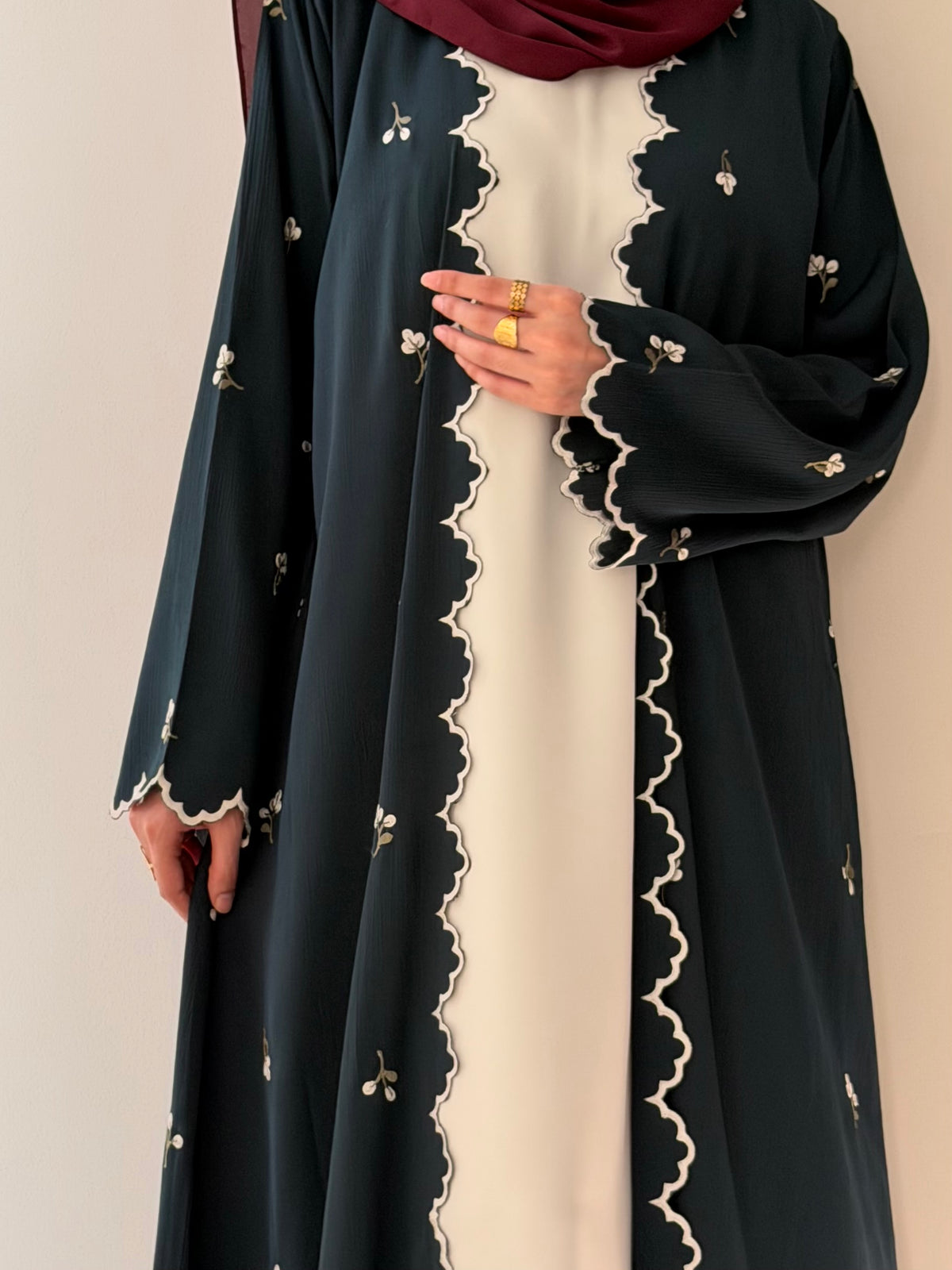 Frinzy - Kimono Embroidered Abaya with attached inner