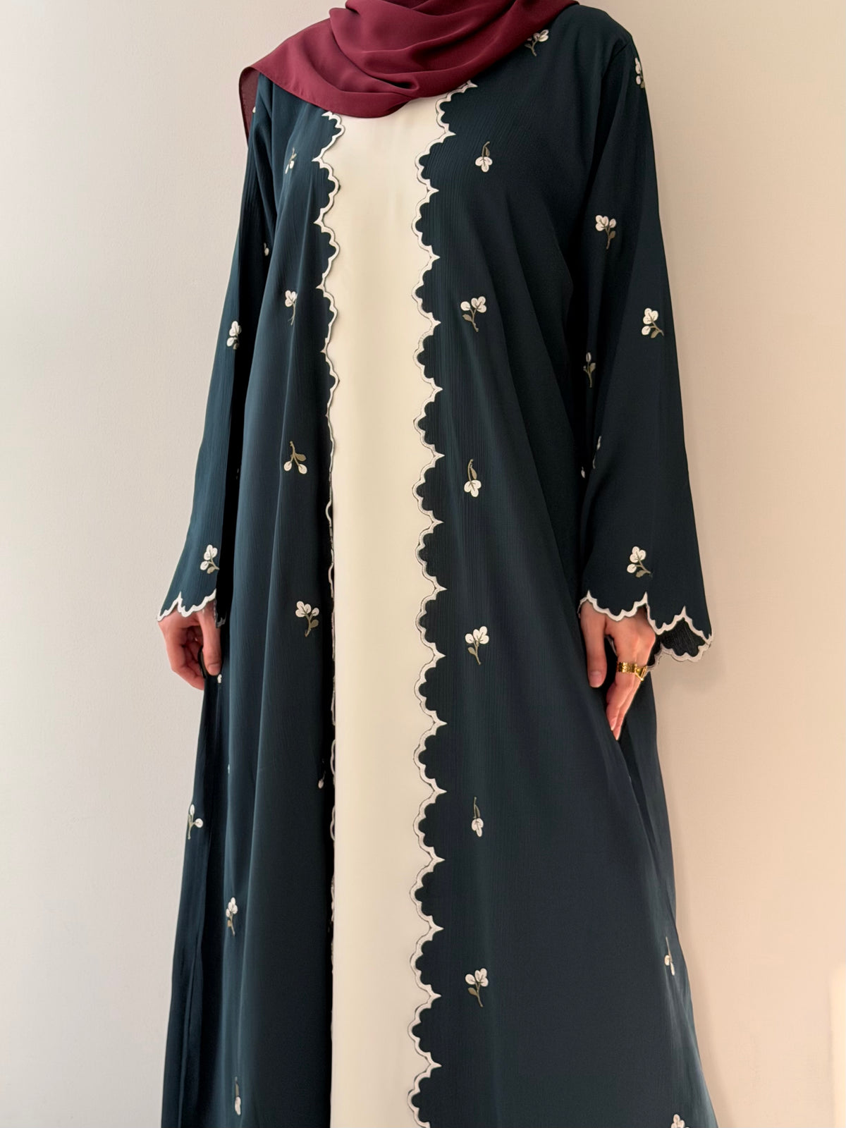 Frinzy - Kimono Embroidered Abaya with attached inner